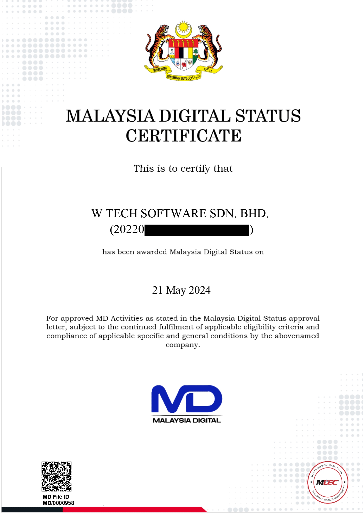 Software Compasny - WTSSB_W TECH SOFTWARE SDN BHD_MDCERT